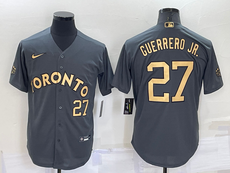 Men's Toronto Blue Jays #27 Vladimir Guerrero Jr. 2022 All-Star Charcoal Cool Base Stitched Baseball Jersey